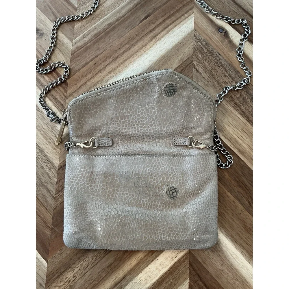 Hobo The‎ Original Square Crossbody Bag Leather Suede Metallic Chain Strap Mini